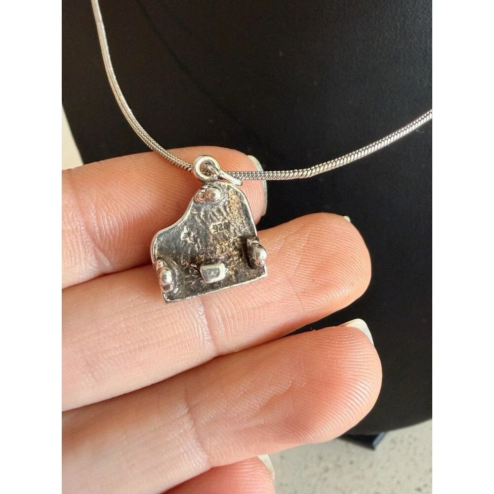 925 Sterling Silver  Vintage Petite Grand Piano Motif Necklace Pendant (OPENS)